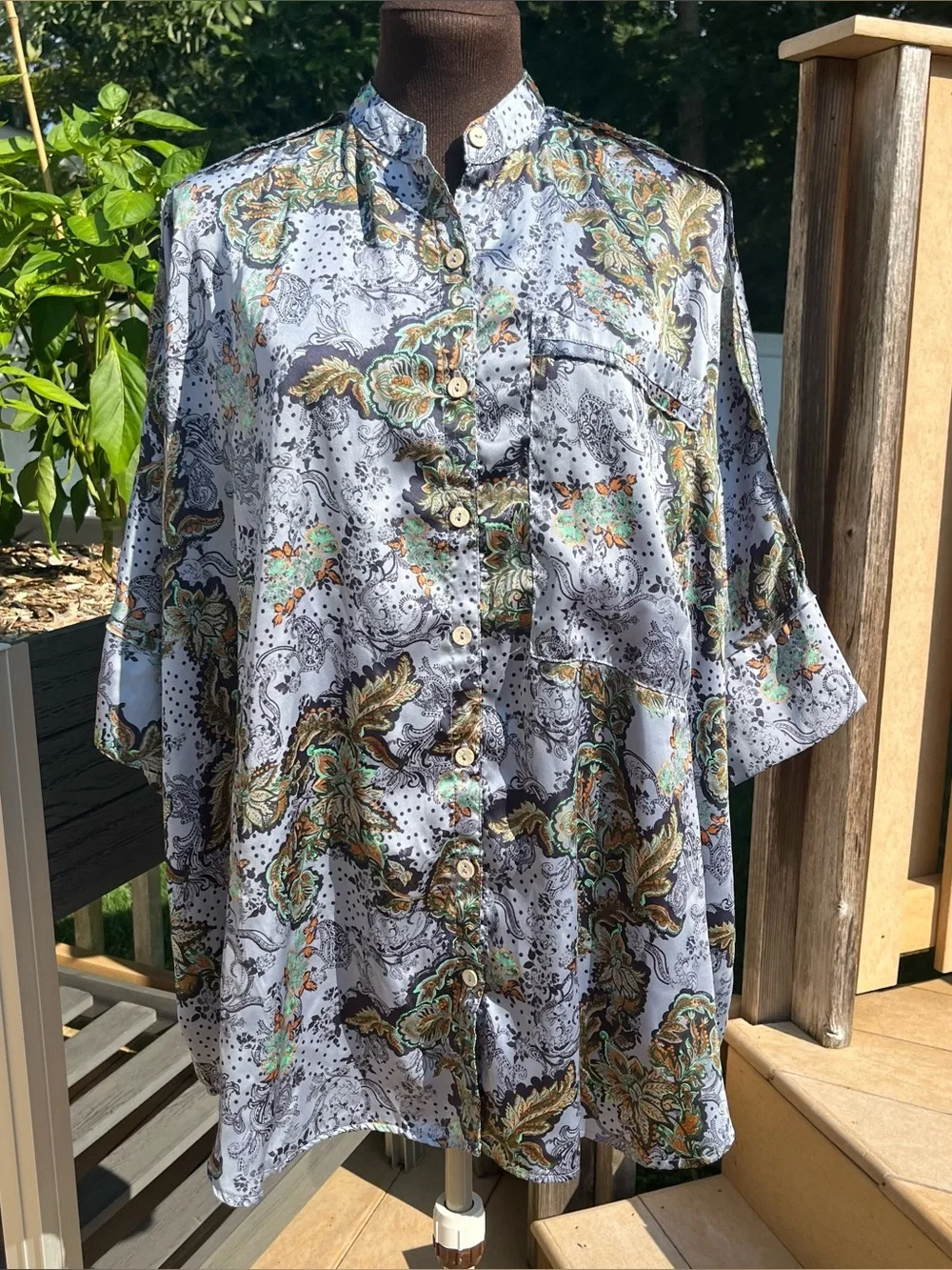 Free People Intimately Goddess Satin Paisley Oversized Sleep Shirt Size XS Boho